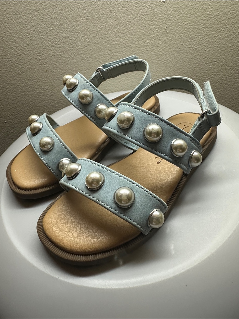 Cat & Jack Light Blue Pearl-Stud Kids Sandals